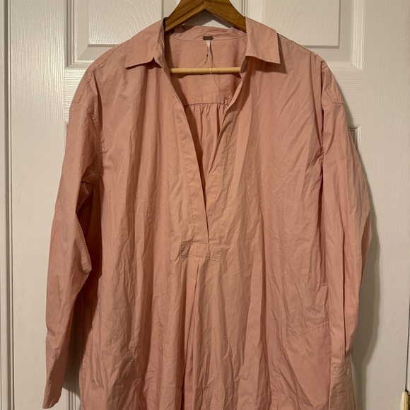 Free People Eva Long Sleeve Cotton Maxi Midi Pullover Shirt Dress Size Small - Picture 3 of 11